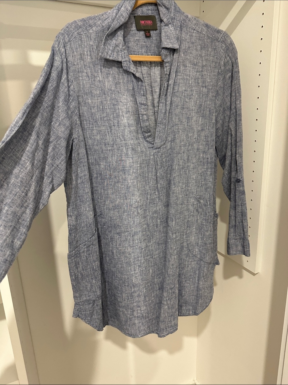 New York & Company Light Blue Chambray Tunic Shirt